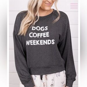Z SUPPLY ELLE DOG CROPPED SWEATSHIRT DOGS COFFEE WEEKENDS LOGO SIZE S OVERSIZED